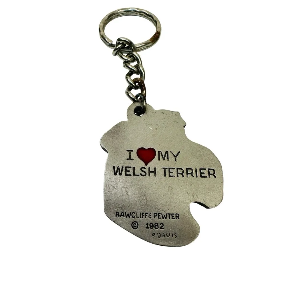 Vintage I Love My Welsh Terrier Dog Keychain Rawcliffe Pewter 1982